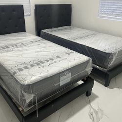 NEW BED FRAME TWIN SIZE WITH MATTRESS PLUSH AND BOX SPRING 3 PCS 