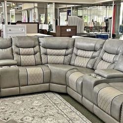 Phoenix Gray Reclining Sectional With 2 Recliners. Brand New. 
