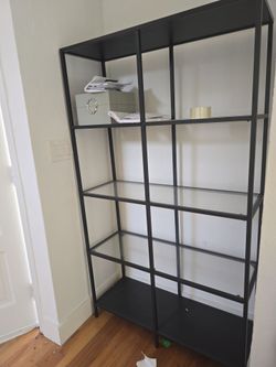 Modern Black Metal & Glass Display Bookshelf / Storage Shelf