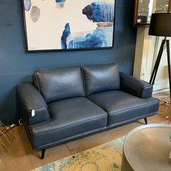MC Style Blue Leather Loveseat