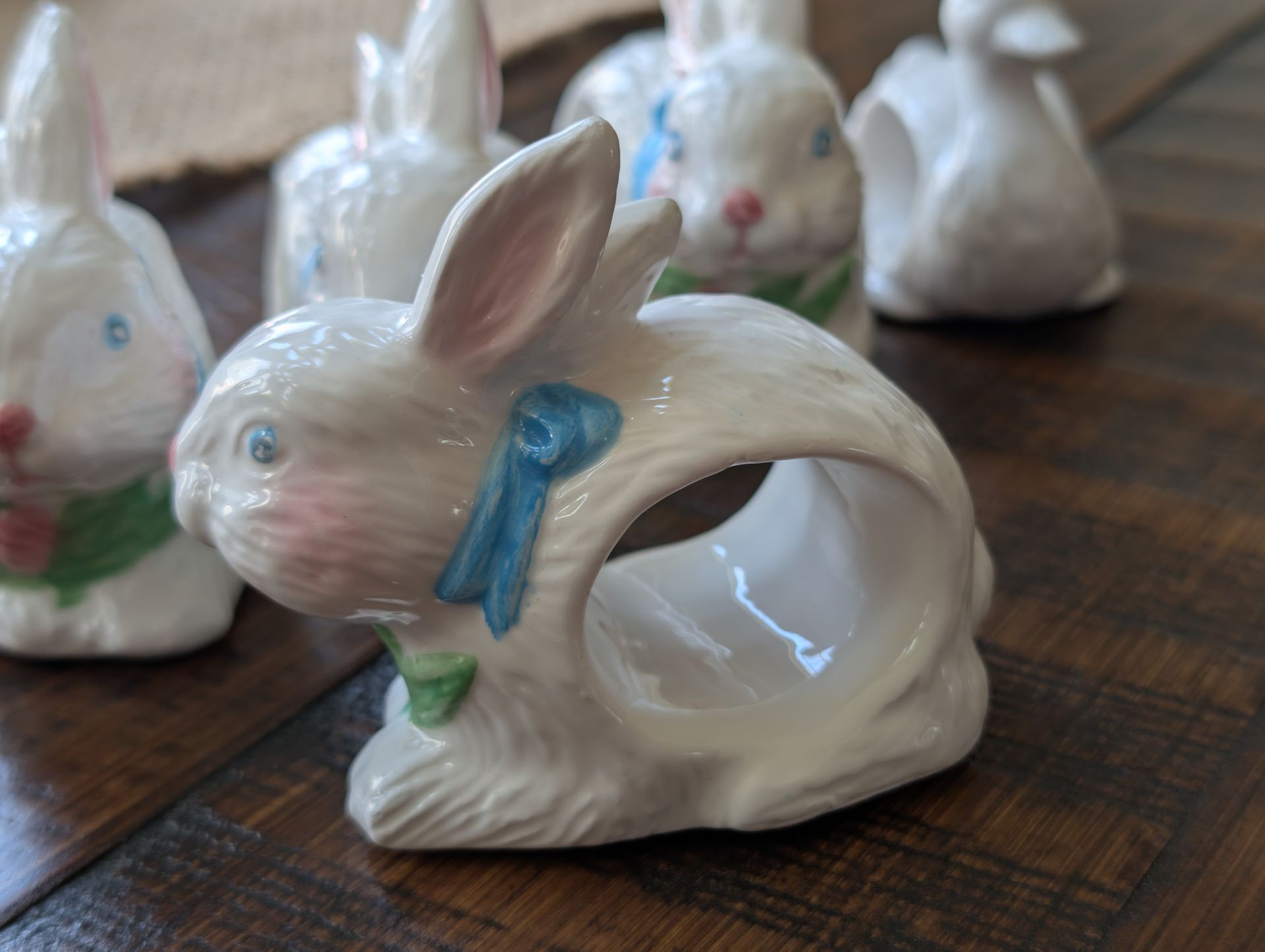 Vintage Ceramic Bunny n Ducks Napkin Ring Holder