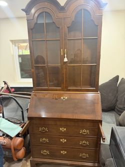 Antique Secretary Desk with Hutch Cabinet