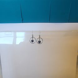 Black Freshwater Pearl And Silver Circle Dangle Earrings