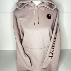 Women’s Carharrt Relaxed Fit Midweight Logo Sleeve Graphic Hoodie pink/mauve XL (16-18)
