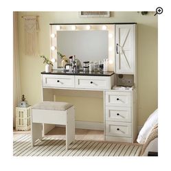 Narvis 43" Makeup Vanity Desk with Charging Station, Stool Included