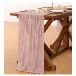  6pcs Pink Cheesecloth Table Runner Easter Spring Boho Rustic Gauze Dusty Pink Farmhouse 120 inch 10FT