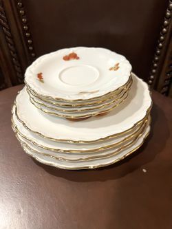 Vintage Bavaria Germany Fruits 4 Salad Plate & 4 Saucers Porcelain 