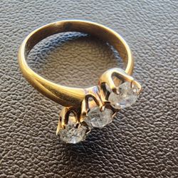 18K Vintage Gold Ring with Three  Mine Handcut Raw Diamonds
