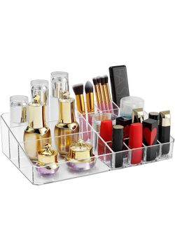 Makeup Vanity Organizer, Clear Acrylic Cosmetic Display Case for Basic Skincare Products Makeup Brushes, table top organizer or inside drawer makeup o