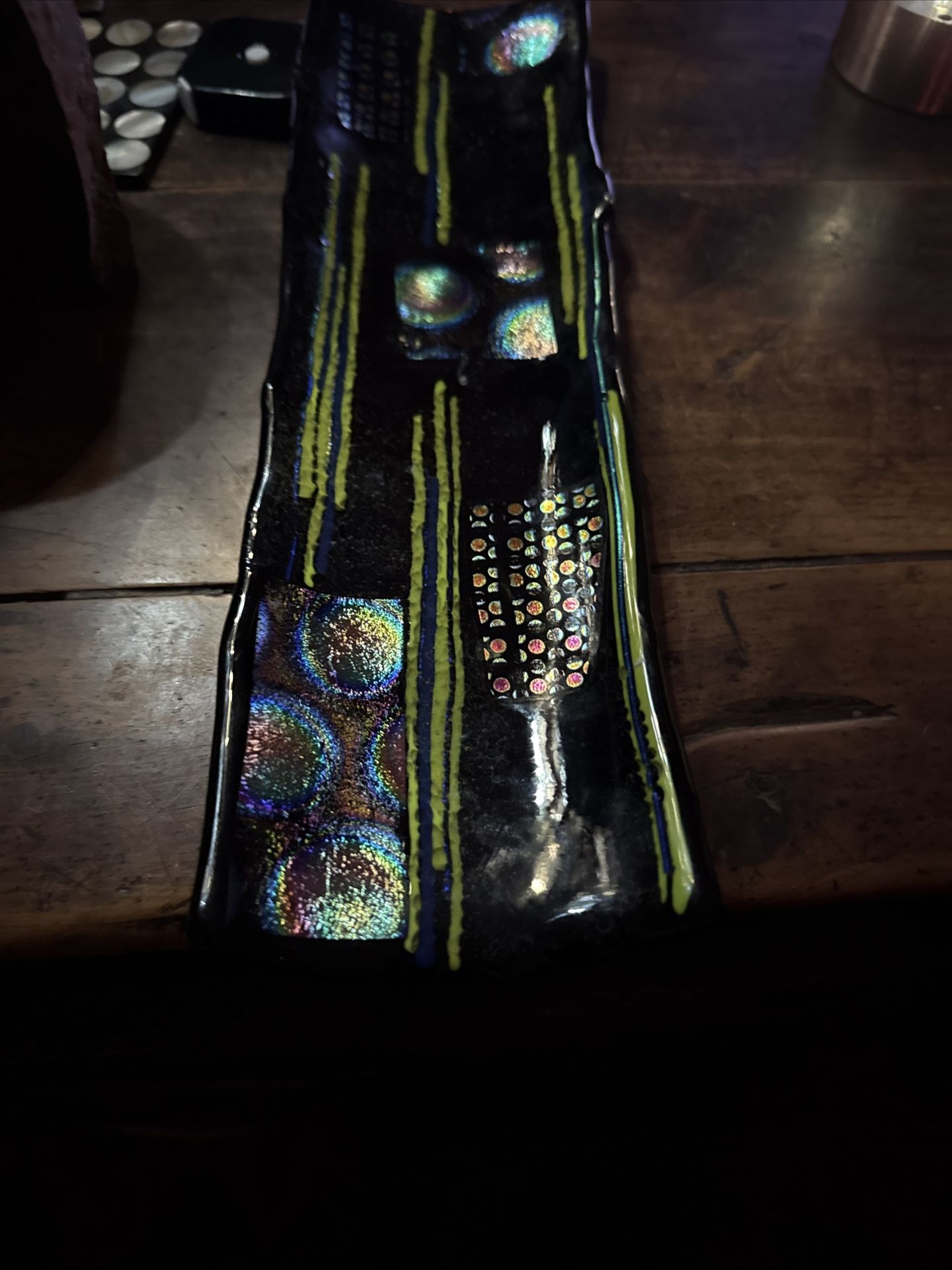 RARE Murano Black Iridescent Made In Italy, Glass Tray, Trinket Jewelry