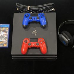 Sony PlayStation 4 PS4 Pro 1TB Console | 2 Controllers | Astro A10 Headset | GTA | Cords(Post Nintendo Era)