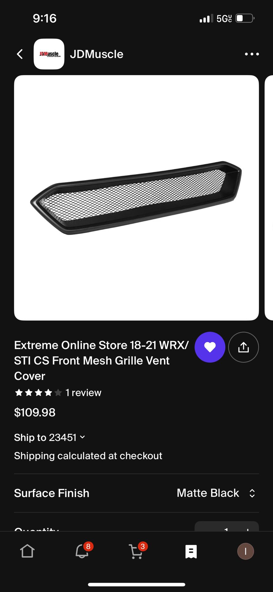 Extreme Online Store 18-21 WRX/STI CS Front Mesh MATTE BLACK Grille Vent
