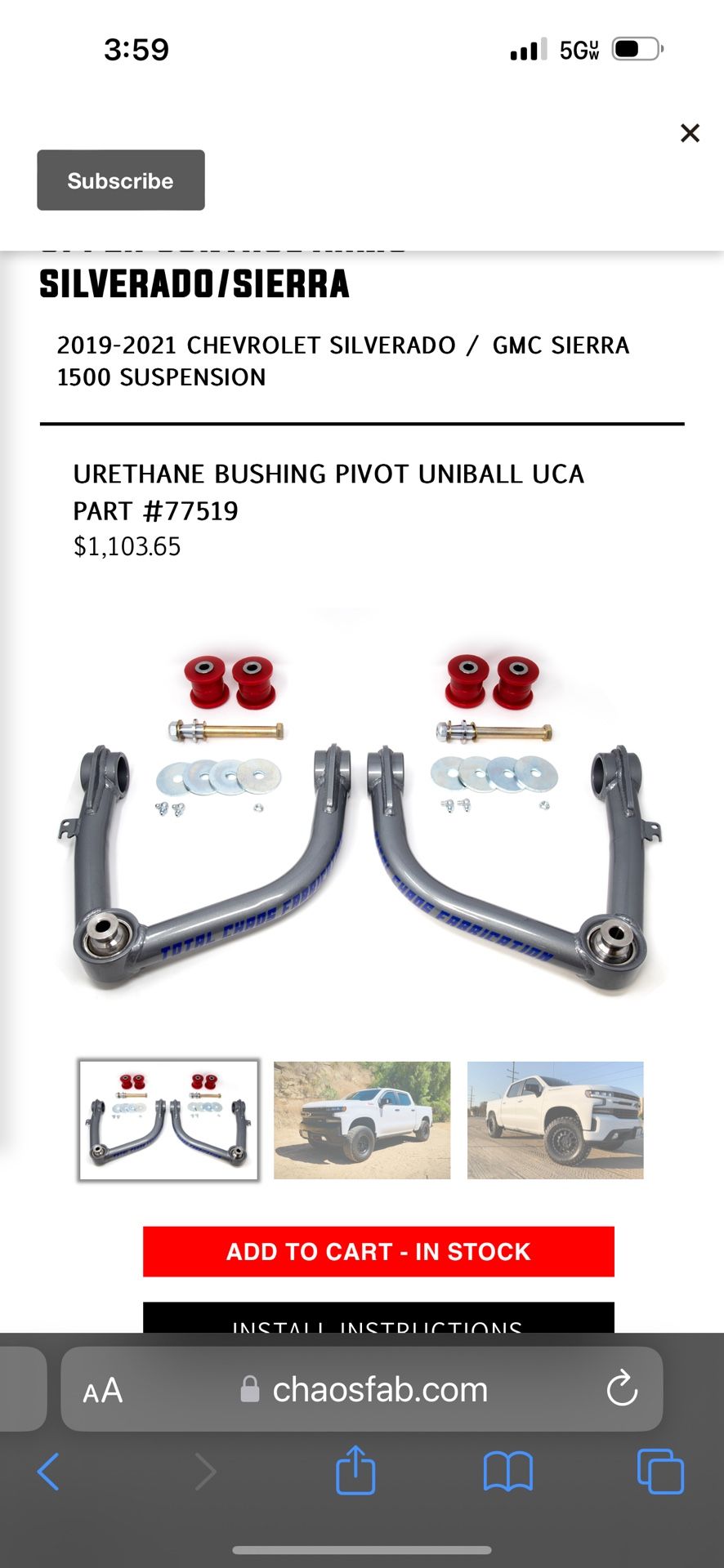 Total Chaos Upper Control Arms 19+ Silverado Or GMC Sierra 1500 Part # 77519