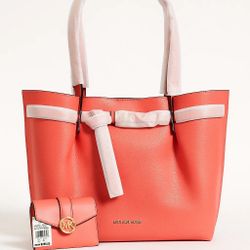 Michael Kors Emilia Tote + Carmen Wallet - GRAPEFRUIT - NEW with Tags