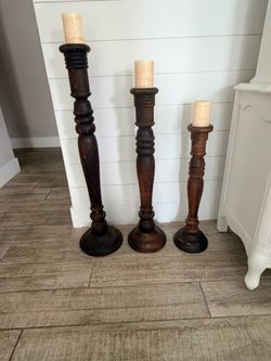 Set of 3 Tall Wooden Pillar Candleholders