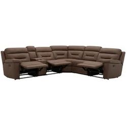 Fletcher 6-Piece Fabric Reclining Sectional - 3 Recliners, Power & USB, Brown