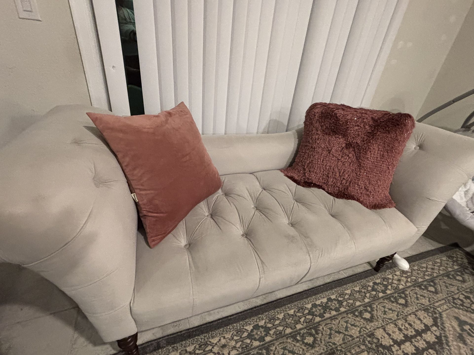 Elegant Tufted Loveseat Sofa – Beige Linen