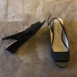 Black Small Wedge Heel Sandals 