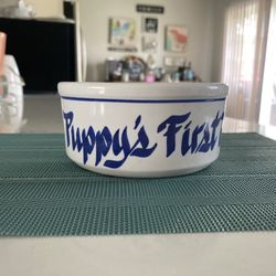Vintage Blue & White Ceramic Puppy Dog Dish Bowl