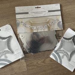 Silver Congratulations Banner And Star Jumbo Ballons