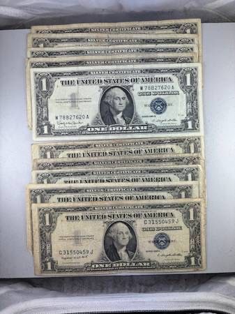 Set of TEN 1935 & 1957 $1 Silver Certs -- INCLUDES 1 HIGH GRADE NOTE!