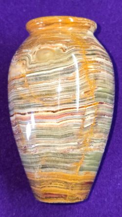 Handcrafted Multicolored Banded Onyx Stone Bud Vase 4 Inches Tall C5T119