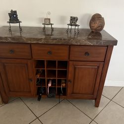 Wood Buffet Sideboard with Marble Top & Wine Storage