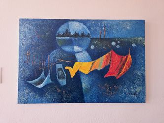 Vintage Signed John Dodd Abstract Boat Harbor Acrylic Painting 24x36