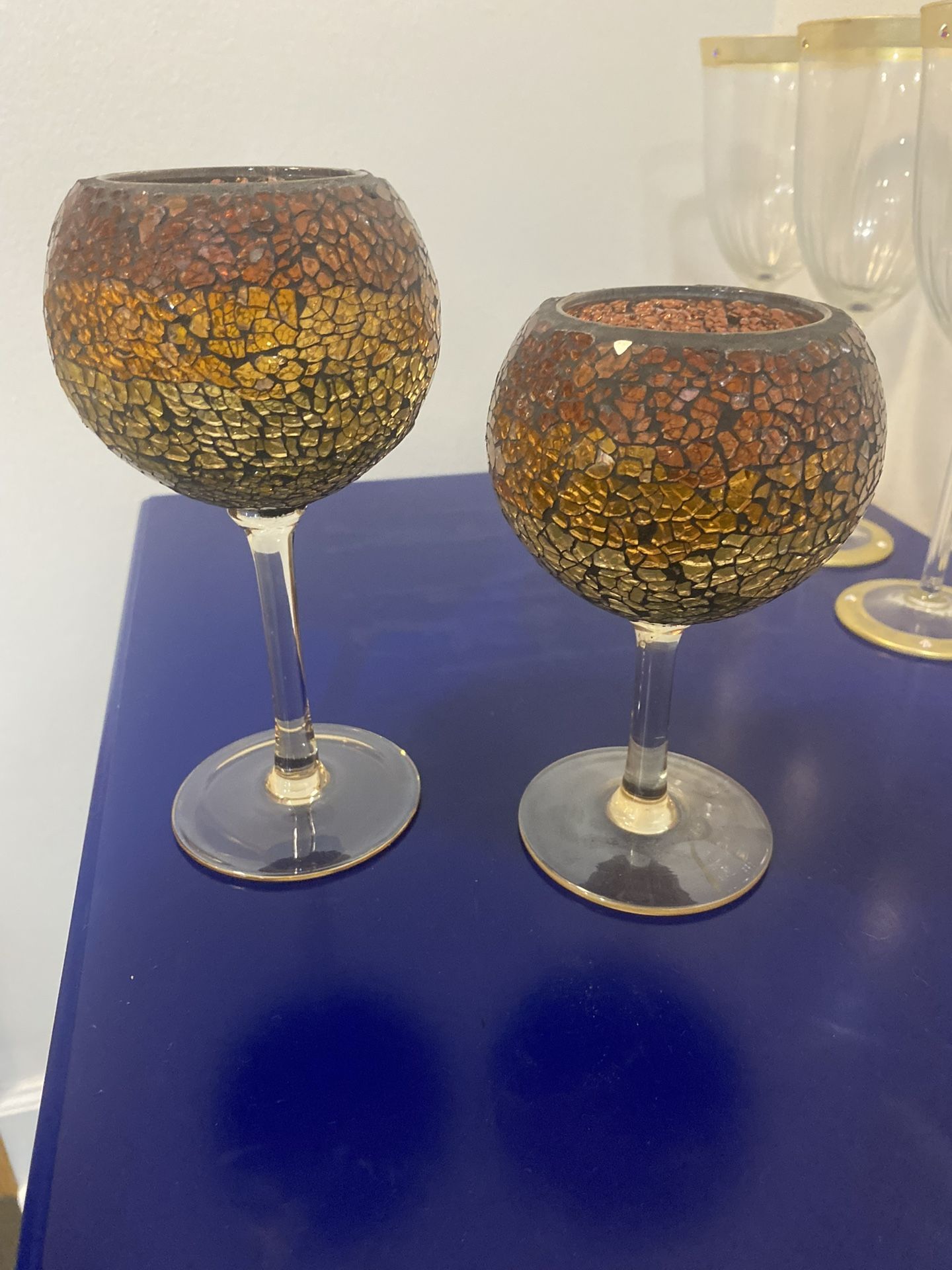 Vintage Retired PartyLite Mosaic Ombre Stemmed Tealight/Candle Holder