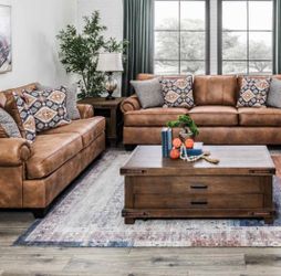Brown Sofa and Loveseat