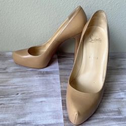 Christian Louboutin “RED BOTTOMS” Bianca EUR 38.5  US 8 Tan Nude Platform 4.75" Heel Pump 