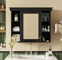 New Assembled Black 36” Wall Mounted Medicine Cabinet Mirror