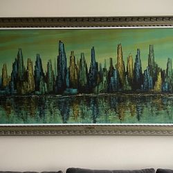 Vintage 60s MAIO Abstract New york Harbor Cityscape