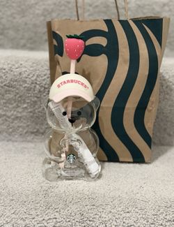 2026 Starbucks Limited Edition Pink Bearista Glass Cold Cup & Straw 20 oz