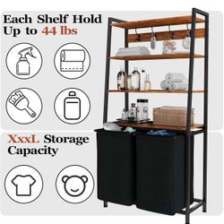 4 Tiers Laundry Hamper with Shelf and Hooks, Tall Laundry Basket Sorter with 2 Removable Bags, Double Clothes Hampers Organizers for Bathroom Bedroom
