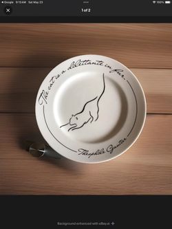 8” Porcelain Salad Plate Cat Quote