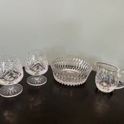 Waterford And Cavan Crystal Glasses, Bowl, Cream Pitcher