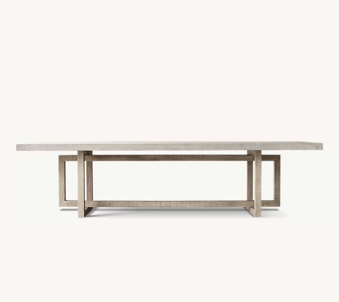 RH HESTON RECTANGULAR 108” DINING TABLE • LIGHT RECLAIMED PINE • LIGHT GRAY CONCRETE