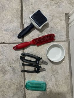 Pet Grooming and Care Set & small ceramic pet bowl