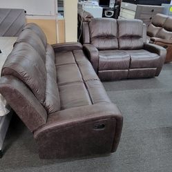 ✅️✅️2 pc smoke leather like fabric sofa and love seat set with recliners on the ends✅️ Recliner Chair Not Included✅️✅️