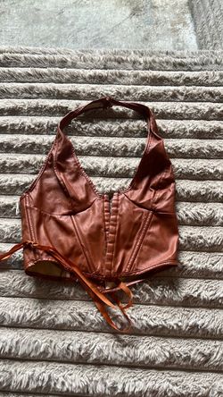 Brown Faux Leather Corset Crop Top