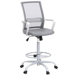 Office Chair with Ergonomic Lumbar Support Armrests Standing Desk Chair with Breathable Mesh, Comfortable Padded Seat Cushion Grey