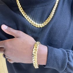 Miami Cuban Link Chain And Bracelet Set 
