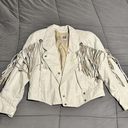 Vintage Authentic While Leather Jacket With Fringe