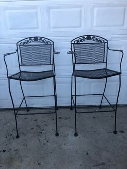 WROUGHT IRON HIGH BAR STOOLS  SET OF 2 PIECES ASKING 150 FIRM CASH ONLY