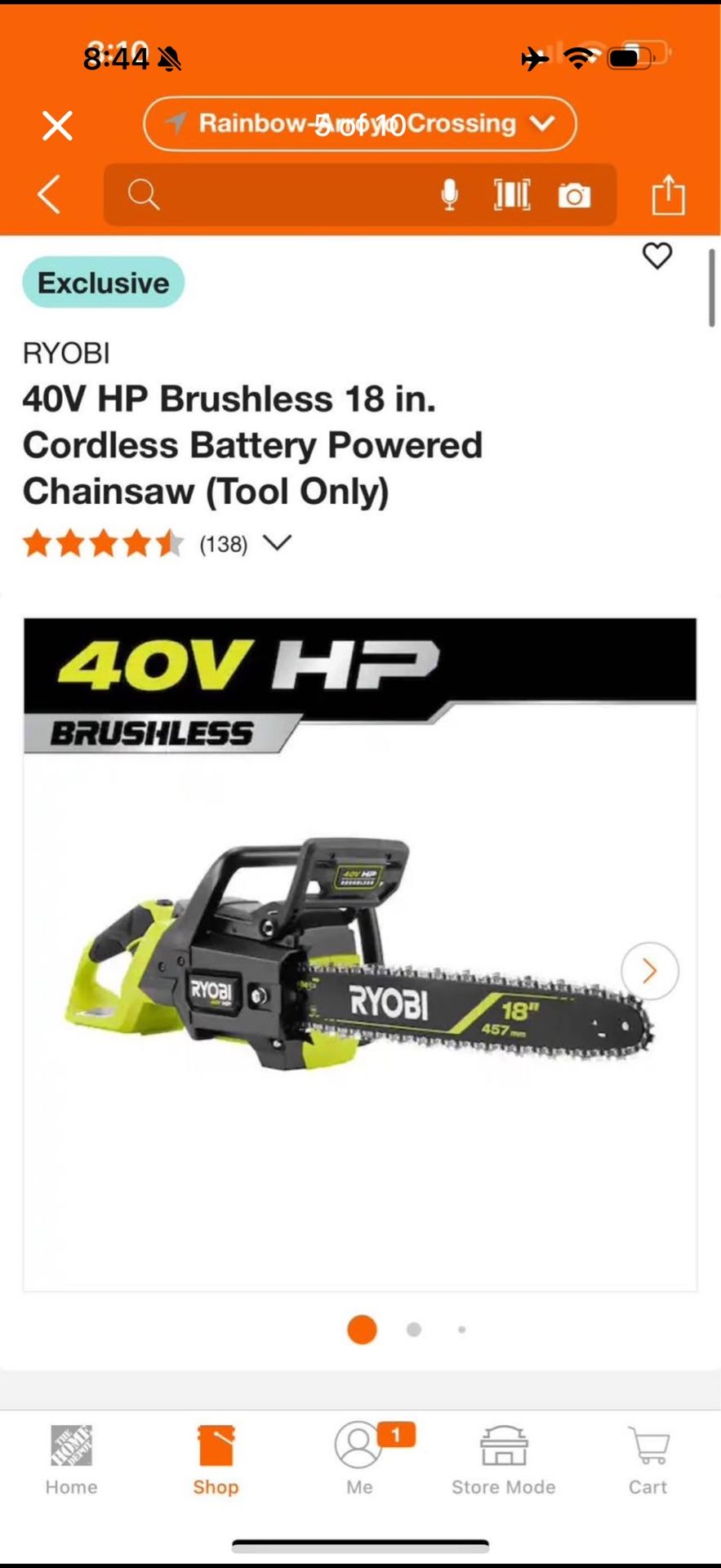 RYOBI 40V HP Brushless 18 in. Cordless Battery Powered Chainsaw (Tool Only)