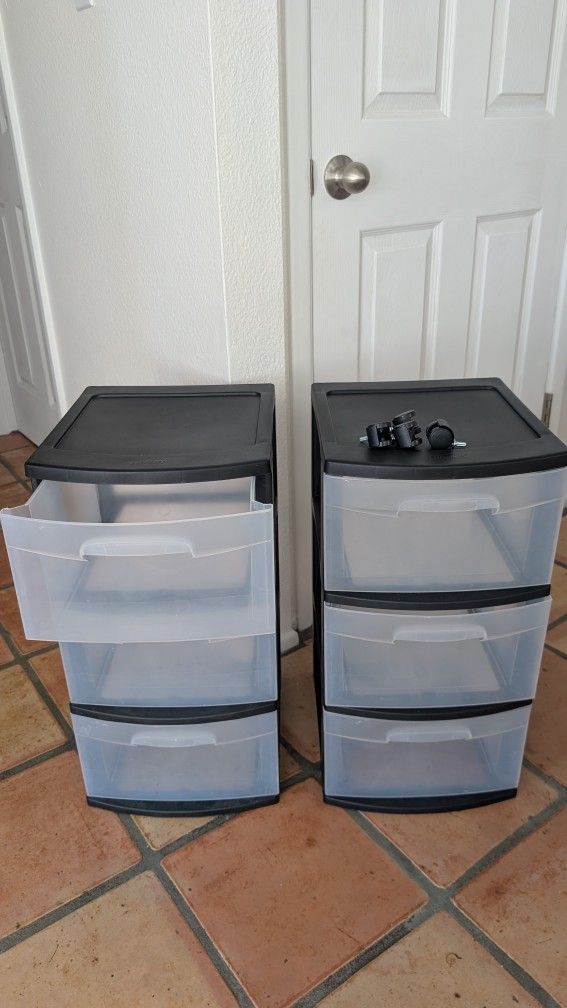 2 Sterilite Storage Drawer, 3 Drawer Slim Plastic Storage Cart with Clear Pull Out Drawers, Black