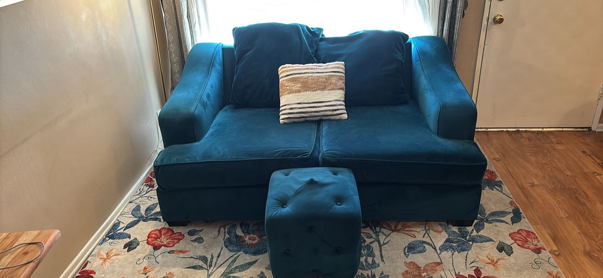 Blue Velvet Couch With Ottoman