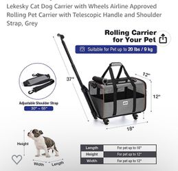 Pet Carrier for dog cats with telescopic walking handle pet traveling bag airline approved Thumbnail