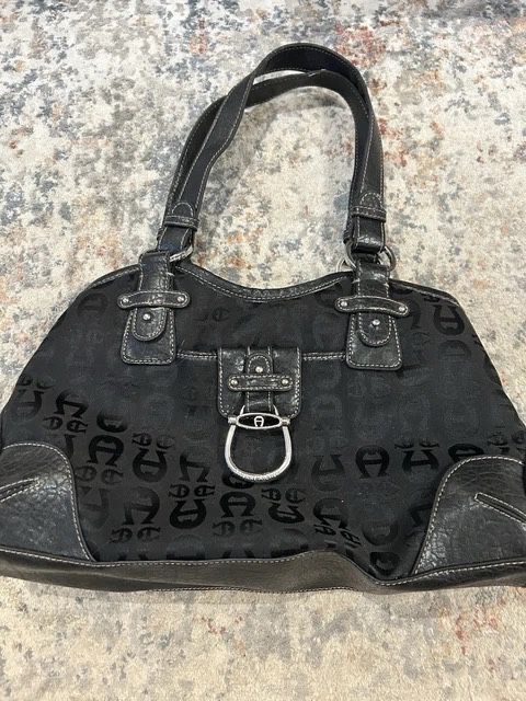 Etienne Aigner Logo Shoulder Bag Black Large Size